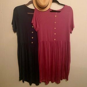 2 Women's Summer Casual Loose Swing T-Shirt Dresses with Pockets